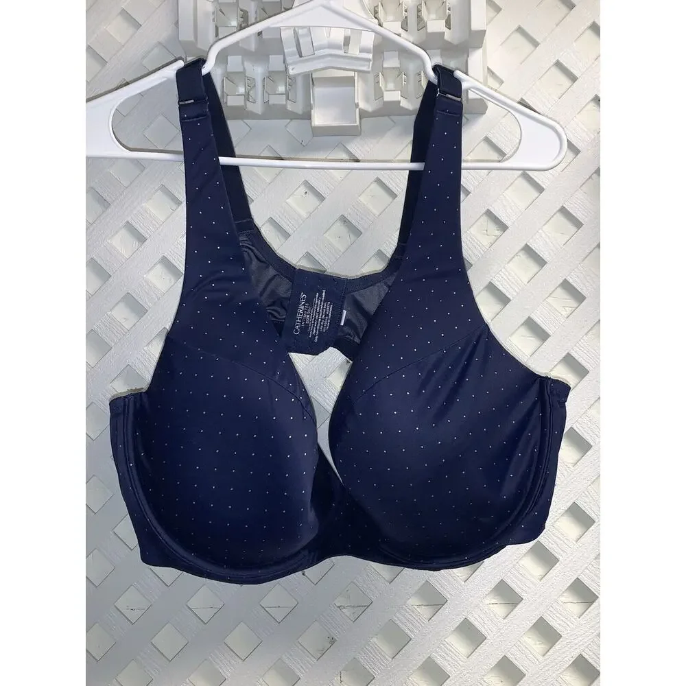 50C Catherines Intimates Plunge Bra Blue Gold Polka Dots Underwire 99249 Pad EUC